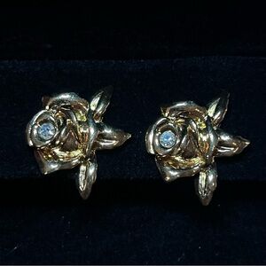 Avon Gold Rose Earrings with Crystal Accent